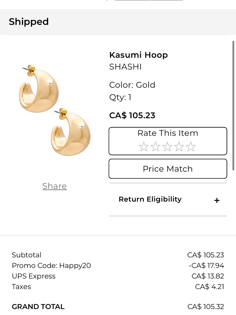 SHASHI Kasumi Sculpted Hoop Earrings in Gold Tone (Revolve)